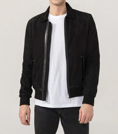 Men's Black Suede Bomber Jacket