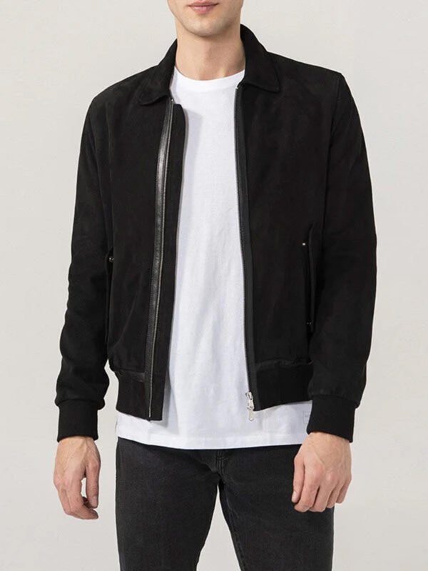 Men's Black Suede Bomber Jacket