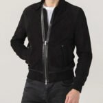 Men's Black Suede Bomber Jacket