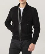 Men's Black Suede Bomber Jacket