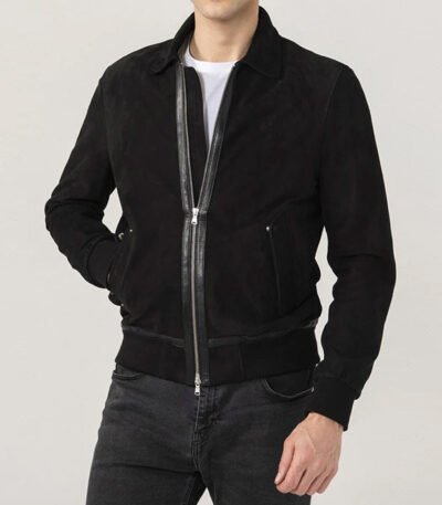 Men's Black Suede Bomber Jacket