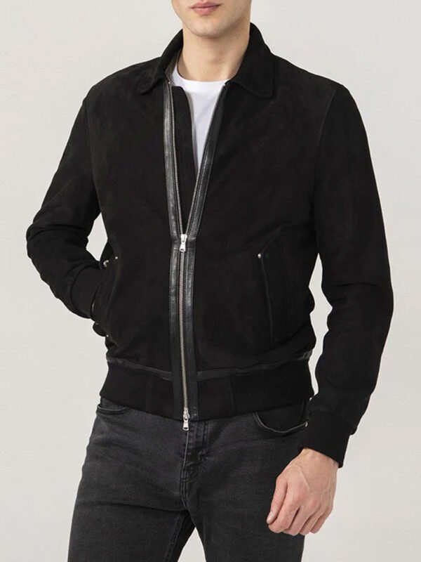 Men's Black Suede Bomber Jacket