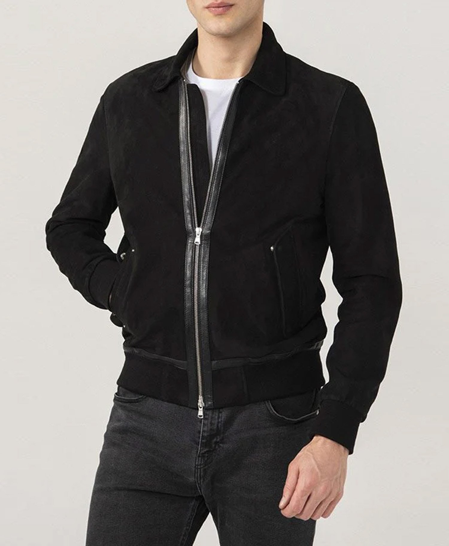 Men's Black Suede Bomber Jacket Men's Black Suede Bomber Jacket