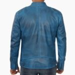 Men's Blue Lambskin Leather Cafe Racer Jacket