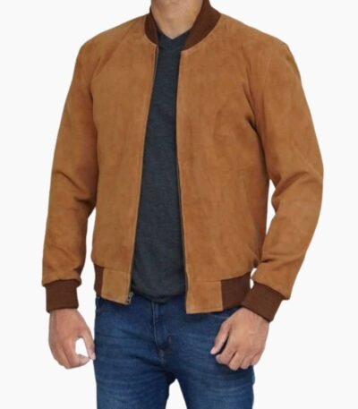 Mens Bomber Brown Suede Leather Jacket