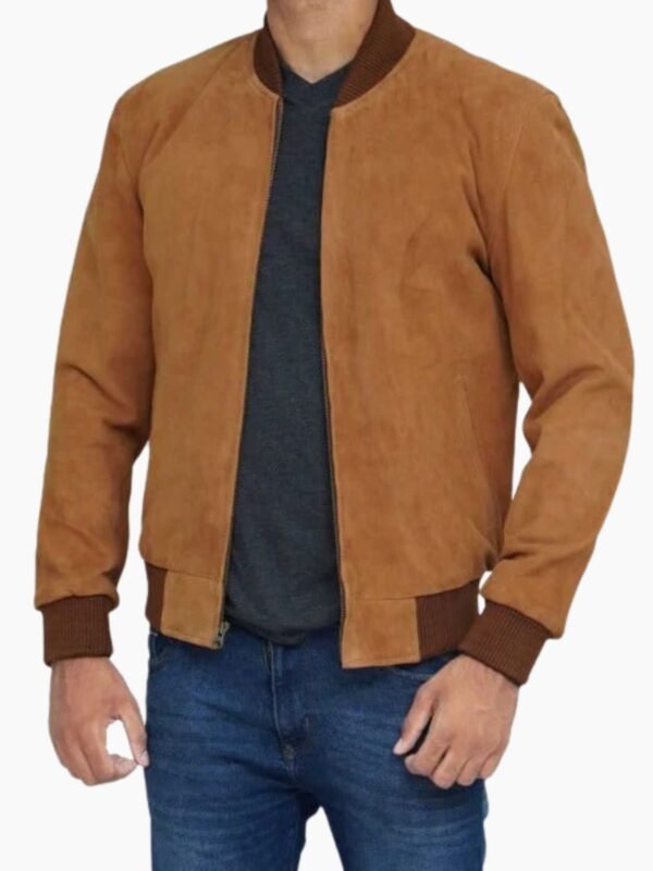 Mens Bomber Brown Suede Leather Jacket
