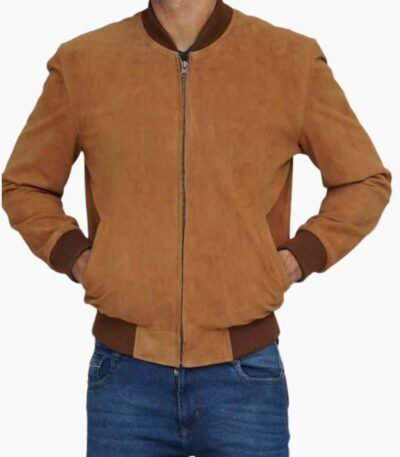 Mens Bomber Brown Suede Leather Jacket