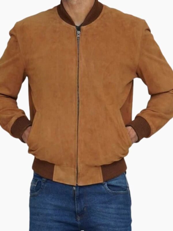 Mens Bomber Brown Suede Leather Jacket