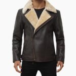 Mens Brown Shearling Stylish Leather Jacket