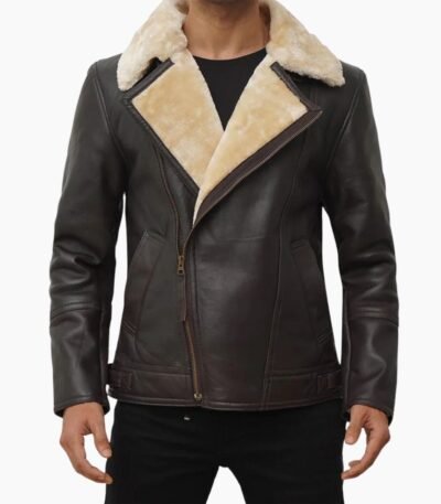 Mens Brown Shearling Stylish Leather Jacket