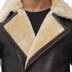 Mens Brown Shearling Stylish Leather Jacket