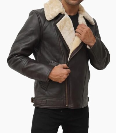 Mens Brown Shearling Stylish Leather Jacket