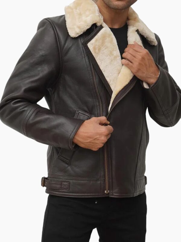Mens Brown Shearling Stylish Leather Jacket