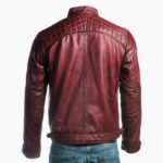 Mens Burgundy Diamond Shoulder Biker Style Leather Jacket