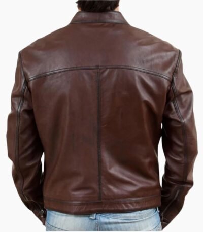 Mens Casual Bomber Style Brown Leather Jacket
