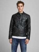 Men's Classic Bomber Style Black Leather Jacket