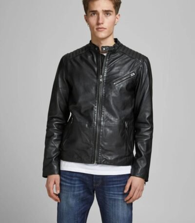 Men's Classic Bomber Style Black Leather Jacket