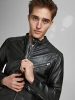 Men's Classic Bomber Style Black Leather Jacket