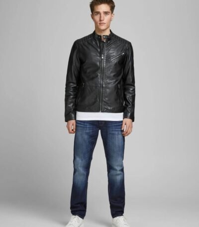 Men's Classic Bomber Style Black Leather Jacket