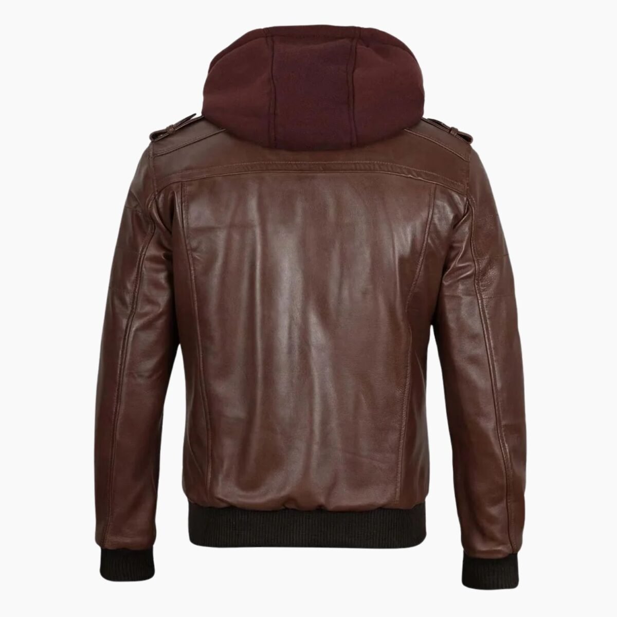 Mens Dark Brown Leather Bomber Jacket With Hood
