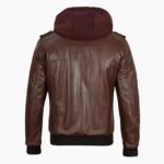 Mens Dark Brown Leather Bomber Jacket With Hood