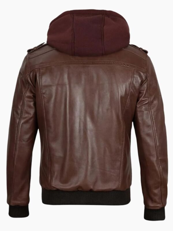 Mens Dark Brown Leather Bomber Jacket With Hood