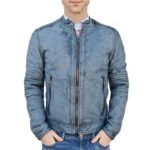 Mens Decant Biker Jacket in Leather with Padded