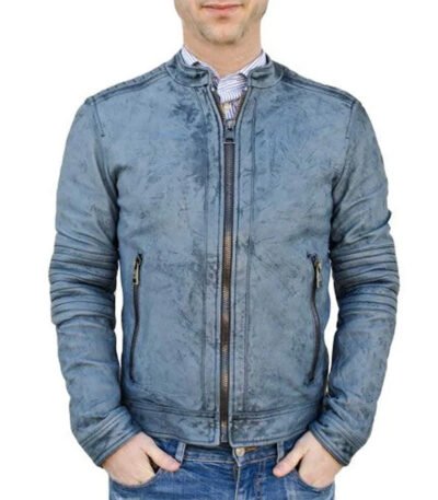 Mens Decant Biker Jacket in Leather with Padded