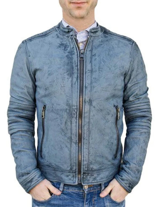 Mens Decant Biker Jacket in Leather with Padded