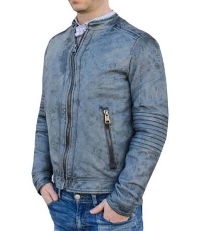 Mens Decant Biker Jacket in Leather with Padded