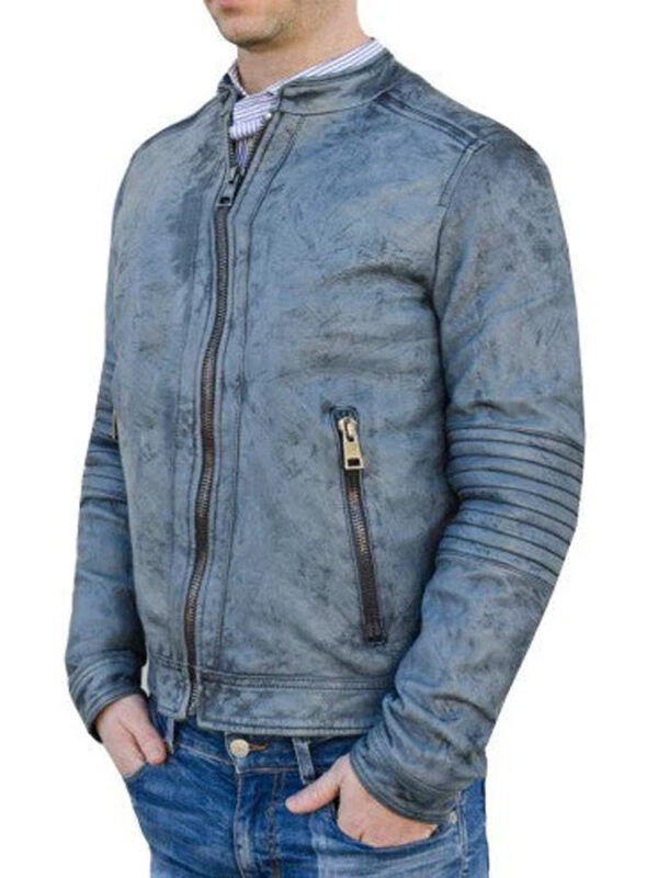 Mens Decant Biker Jacket in Leather with Padded