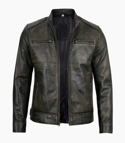 Men's Dodge Black Waxed Racer Leather Jacket