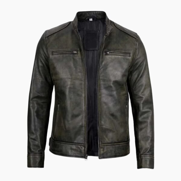 Men's Dodge Black Waxed Racer Leather Jacket