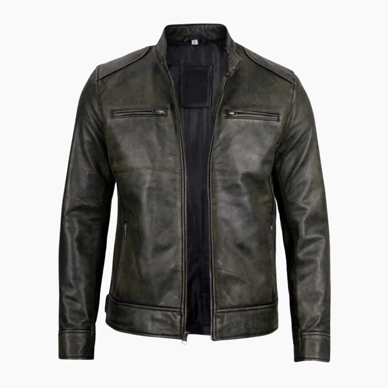 Men's Dodge Black Waxed Racer Leather Jacket Men's Dodge Black Waxed Racer Leather Jacket