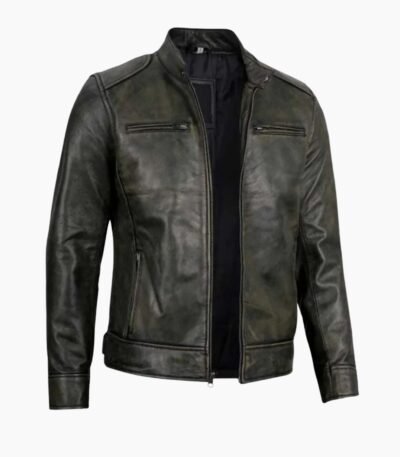 Men's Dodge Black Waxed Racer Leather Jacket