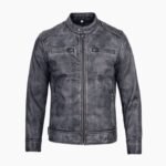 Men's Dodge Black and White Waxed Racer Leather Jacket