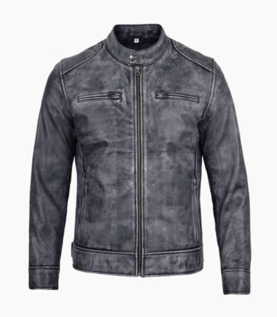 Men's Dodge Black and White Waxed Racer Leather Jacket