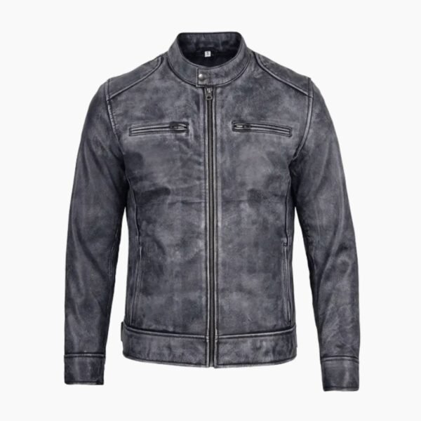 Men's Dodge Black and White Waxed Racer Leather Jacket