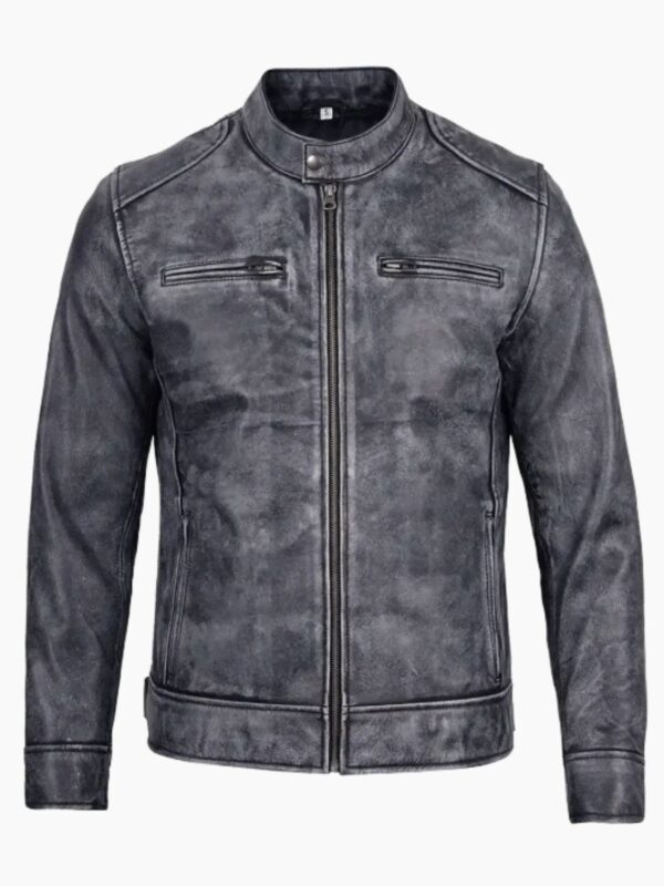 Men's Dodge Black and White Waxed Racer Leather Jacket