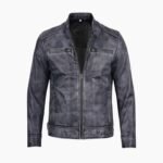 Men's Dodge Black and White Waxed Racer Leather Jacket