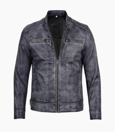 Men's Dodge Black and White Waxed Racer Leather Jacket