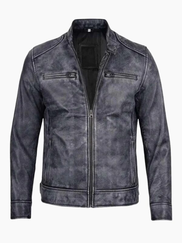Men's Dodge Black and White Waxed Racer Leather Jacket