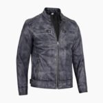 Men's Dodge Black and White Waxed Racer Leather Jacket