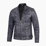 Men's Dodge Black and White Waxed Racer Leather Jacket