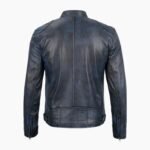 Men's Dodge Blue Waxed Cafe Racer Leather Jacket