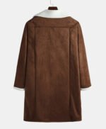 Mens Faux Fur Collar Shearling Double-Breasted Leather Coat