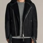 Mens Fur Collar Brooklyn Black Shearling Leather Jacket