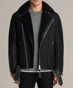 Mens Fur Collar Brooklyn Black Shearling Leather Jacket