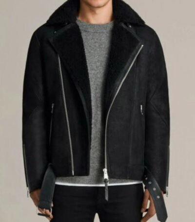 Mens Fur Collar Brooklyn Black Shearling Leather Jacket