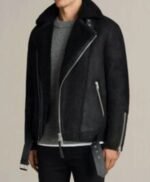 Mens Fur Collar Brooklyn Black Shearling Leather Jacket